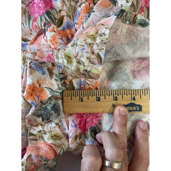 & Other Stories Pink Floral Linen Puff Sleeve Belted Romper Size 6 Casual Travel - Picture 9 of 11